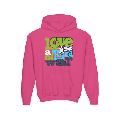 Youth Heavy Blend Hooded Sweatshirt - Love is Kind of War Printify