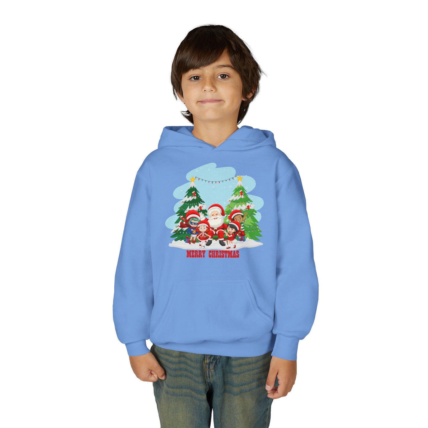 Youth Heavy Blend Hooded Sweatshirt - Super kiddo with santa claus Merry christmas