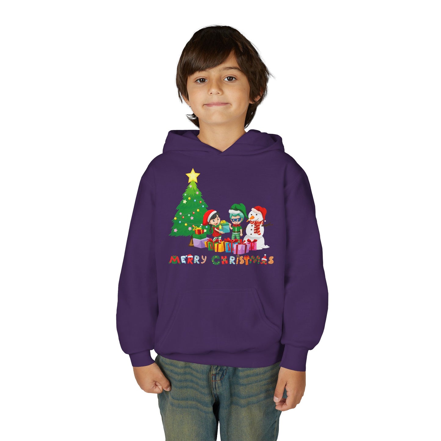 Youth Heavy Blend Hooded Sweatshirt - Super kiddo preparing gifts