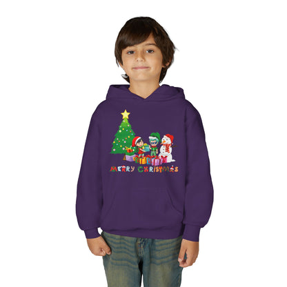 Youth Heavy Blend Hooded Sweatshirt - Super kiddo preparing gifts - [[{"value":"Wonderwear Kid"}]]