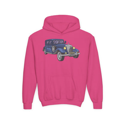 Youth Heavy Blend Hooded Sweatshirt -  vintage retro car Printify