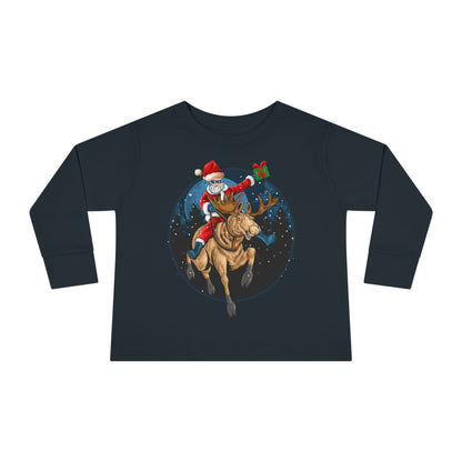 Toddler Long Sleeve Tee - Super kiddo riding a reindeer - [[{"value":"Wonderwear Kid"}]]