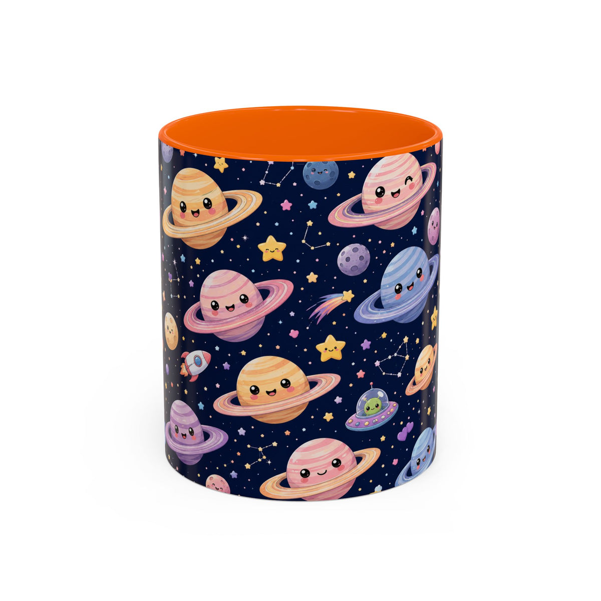 Accent Coffee Mug  (11/15 oz) - Kawaii Saturns in a Starry Space