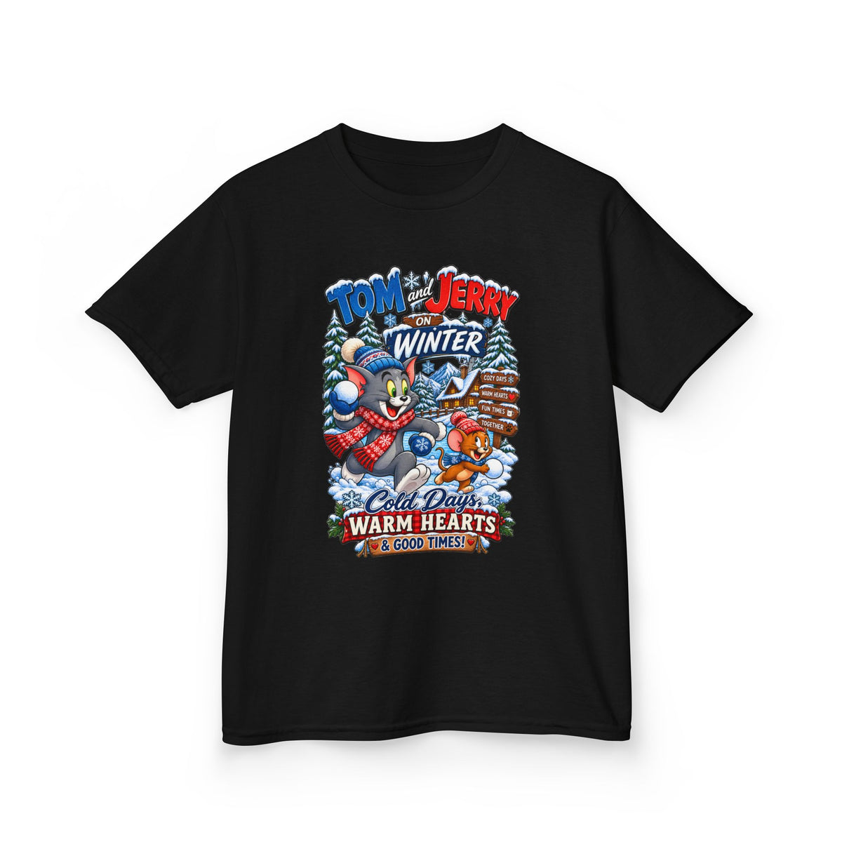 Kids Heavy Cotton™ Tee - Tom and Jerry’s Cozy Winter Adventure