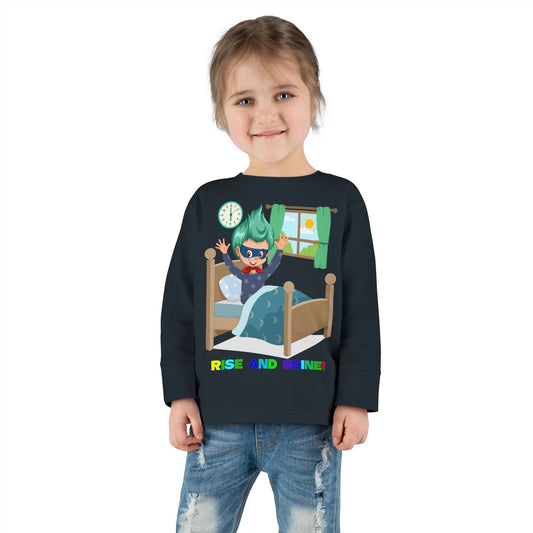 Toddler Long Sleeve Tee - Super kiddo teaches us to wake up early - [[{"value":"Wonderwear Kid"}]]