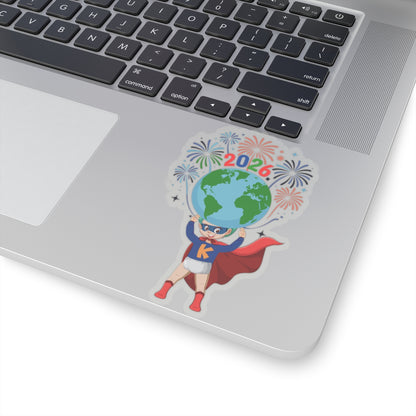 Kiss-Cut Stickers - Super kiddo holding globe - [[{"value":"Wonderwear Kid"}]]