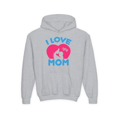 Youth Heavy Blend Hooded Sweatshirt -  i love my mom logo Printify