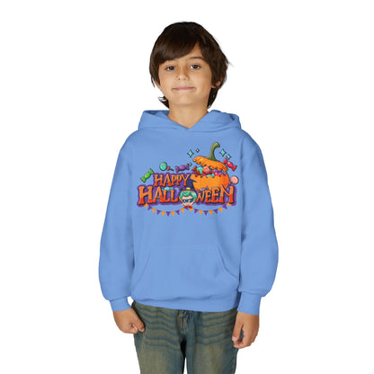 Youth Heavy Blend Hooded Sweatshirt - Happy halloween banner Printify