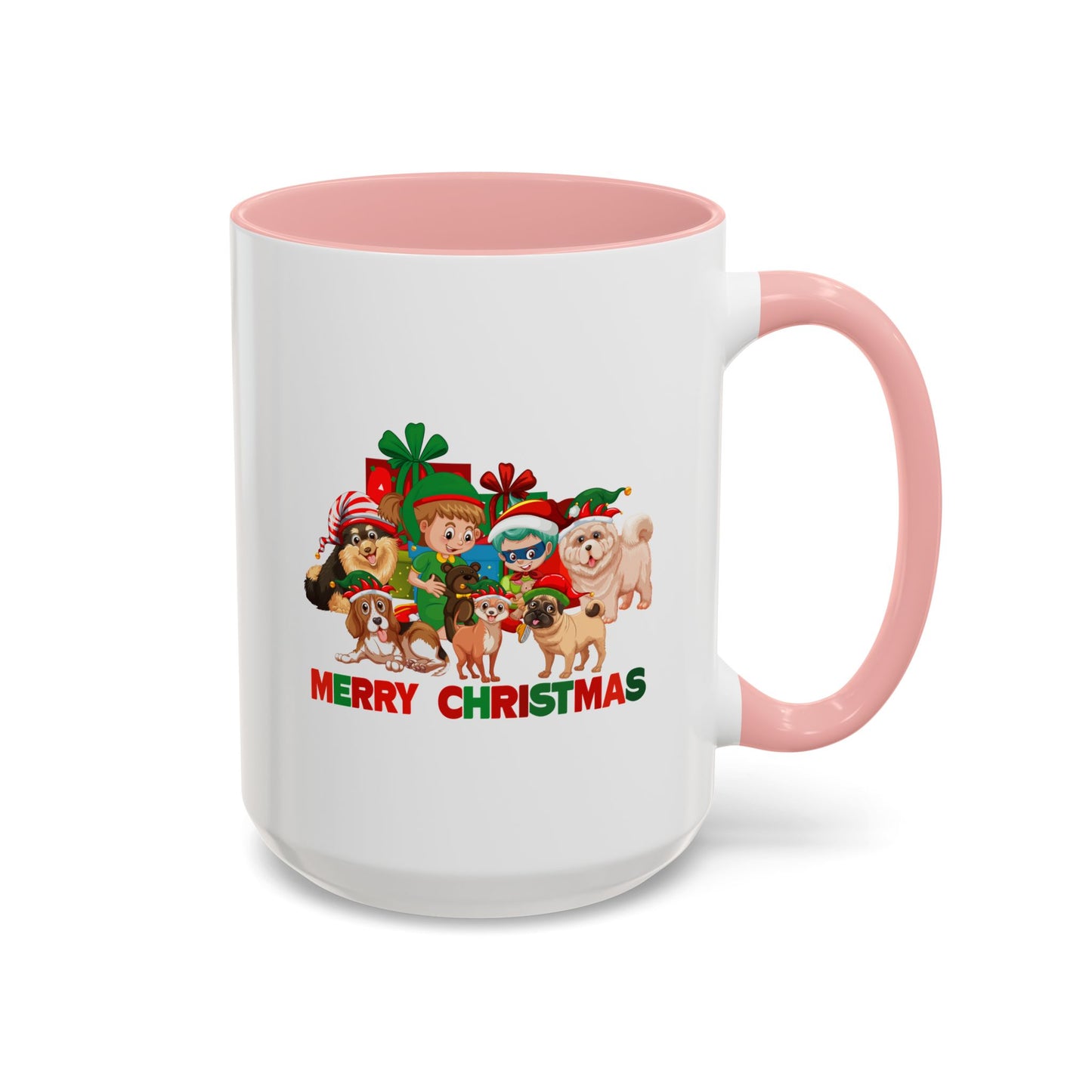 Accent Coffee Mug - Christmas with super kiddo pet friends with text
