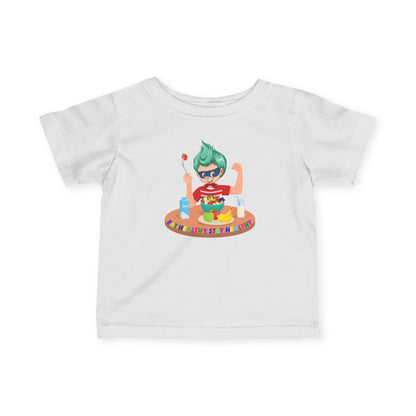 Infant Fine Jersey Tee - super kiddo eating healthy food - [[{"value":"Wonderwear Kid"}]]