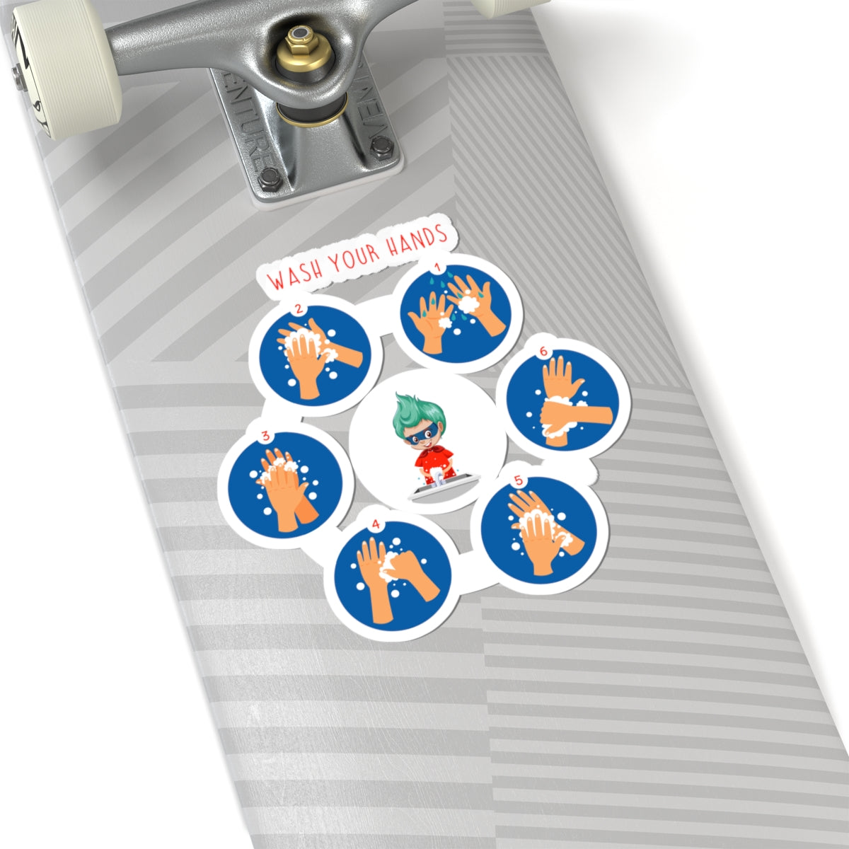 Kiss-Cut Stickers - Super kiddo teaching how to wash hands - [[{"value":"Wonderwear Kid"}]]