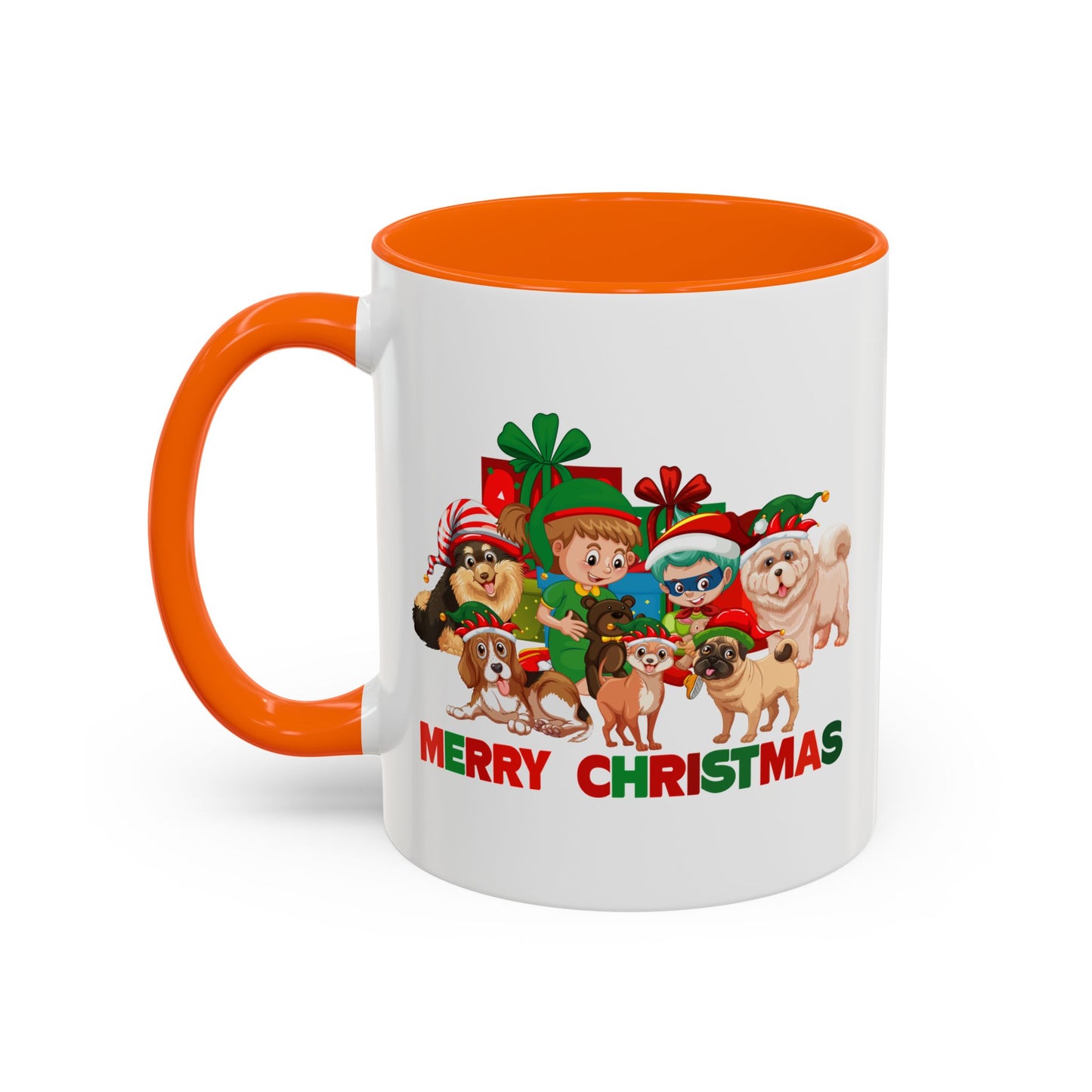 Accent Coffee Mug - Christmas with super kiddo pet friends with text