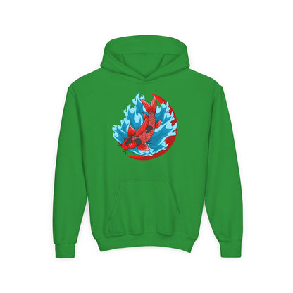 Youth Heavy Blend Hooded Sweatshirt - Red koi Printify