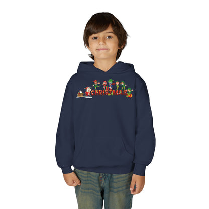 Youth Heavy Blend Hooded Sweatshirt - Christmas with santa claus and friends - [[{"value":"Wonderwear Kid"}]]