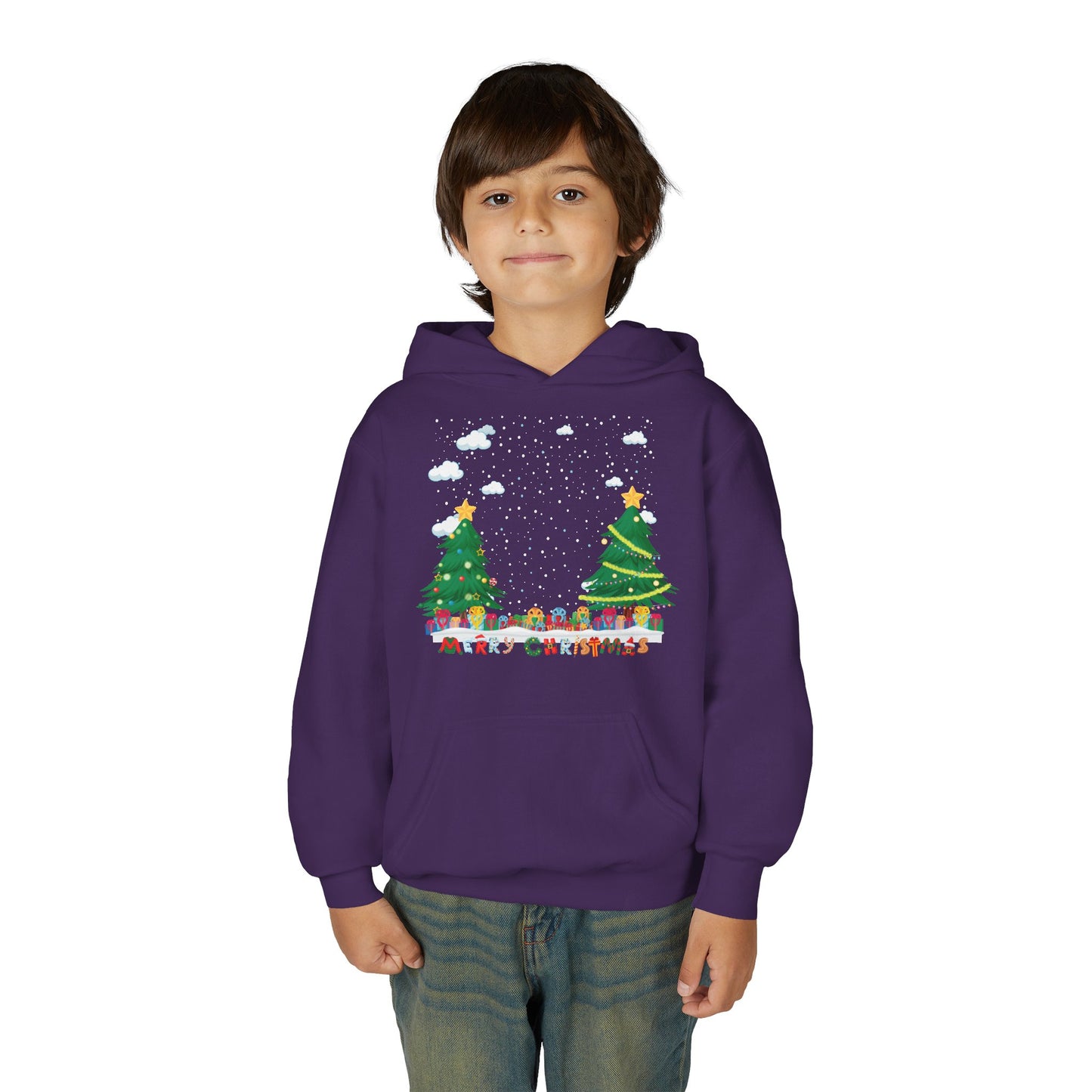 Youth Heavy Blend Hooded Sweatshirt - Christmas and snowing