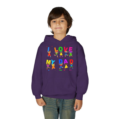 Youth Heavy Blend Hooded Sweatshirt - Kids showing i love my Dad Printify