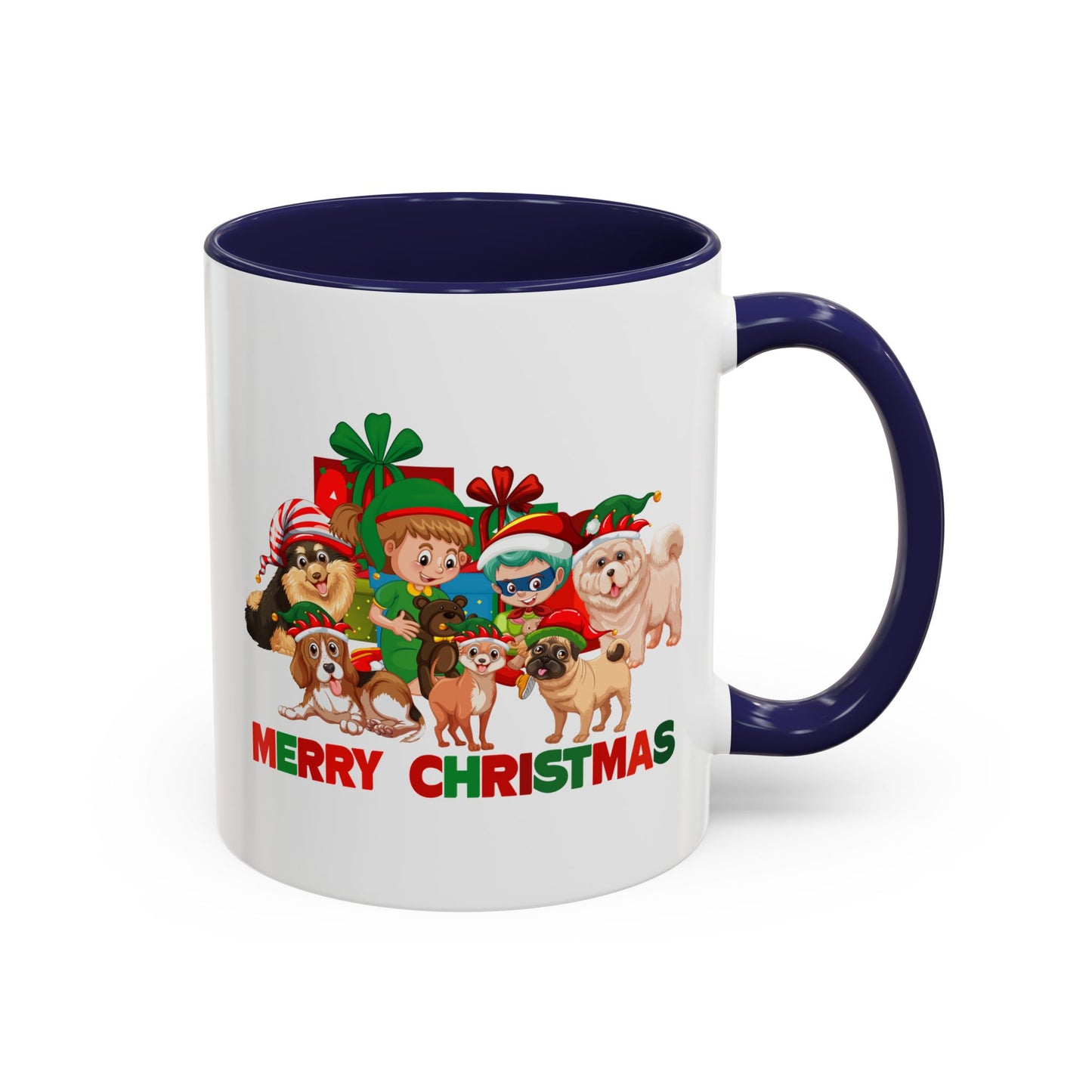 Accent Coffee Mug - Christmas with super kiddo pet friends with text