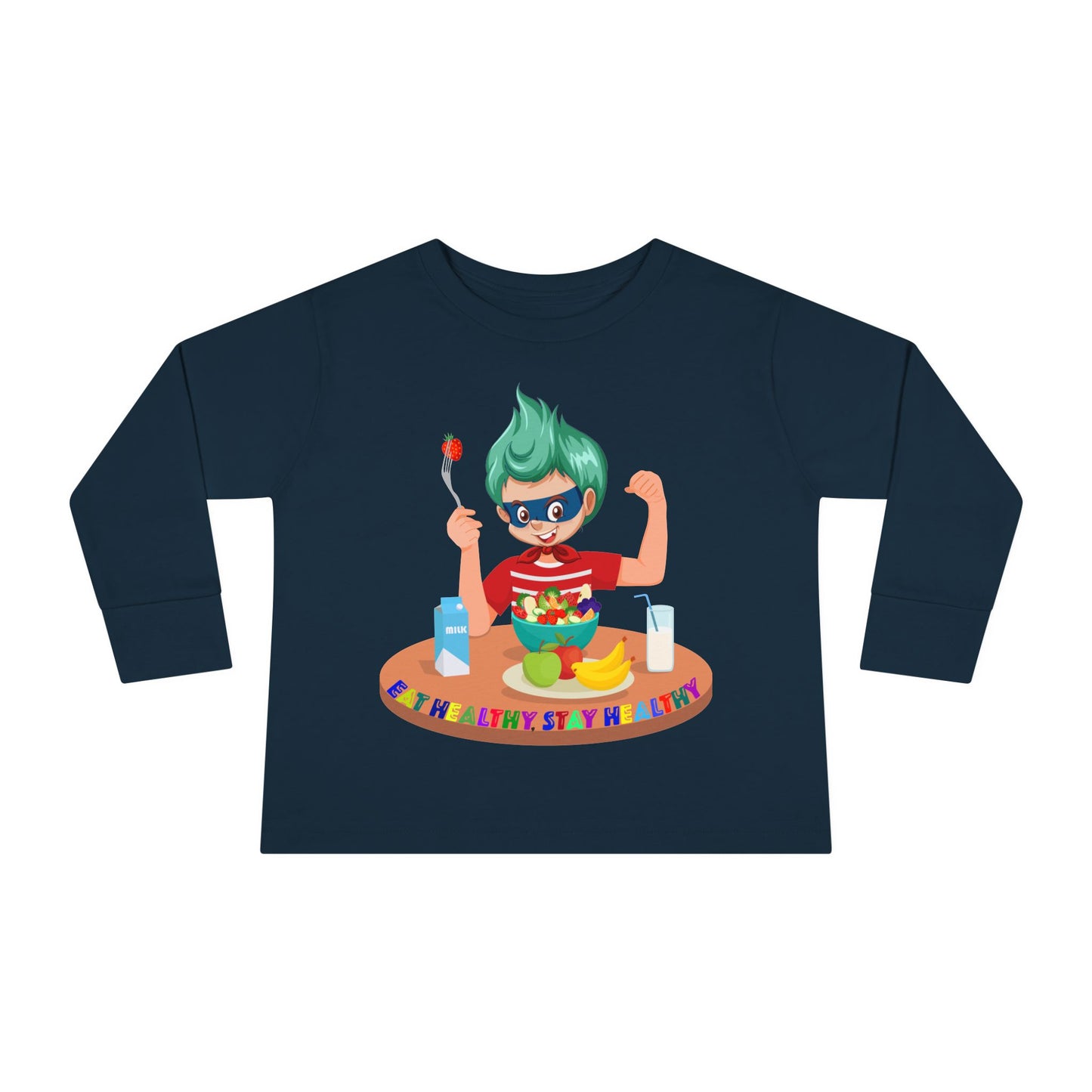 Toddler Long Sleeve Tee - super kiddo eating healthy food - [[{"value":"Wonderwear Kid"}]]