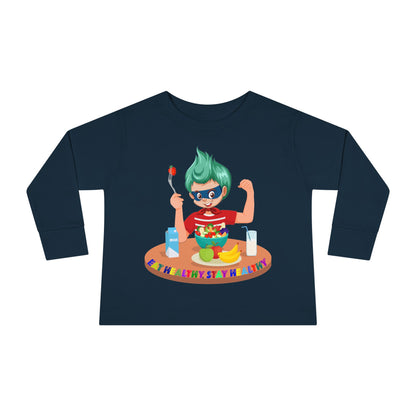 Toddler Long Sleeve Tee - super kiddo eating healthy food - [[{"value":"Wonderwear Kid"}]]