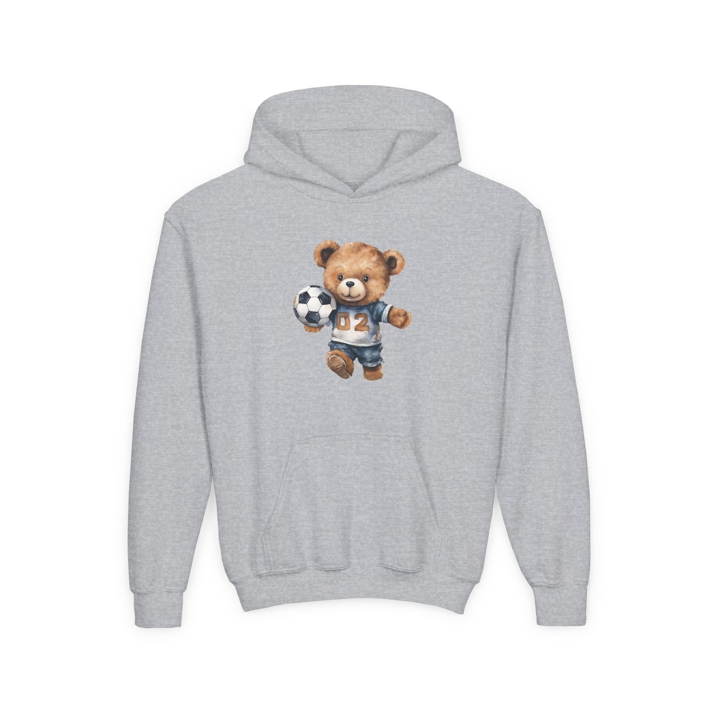 Youth Heavy Blend Hooded Sweatshirt - Adorable Soccer Bear