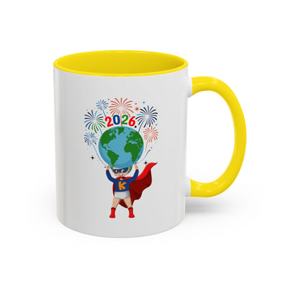 Accent Coffee Mug - Super kiddo holding globe - [[{"value":"Wonderwear Kid"}]]