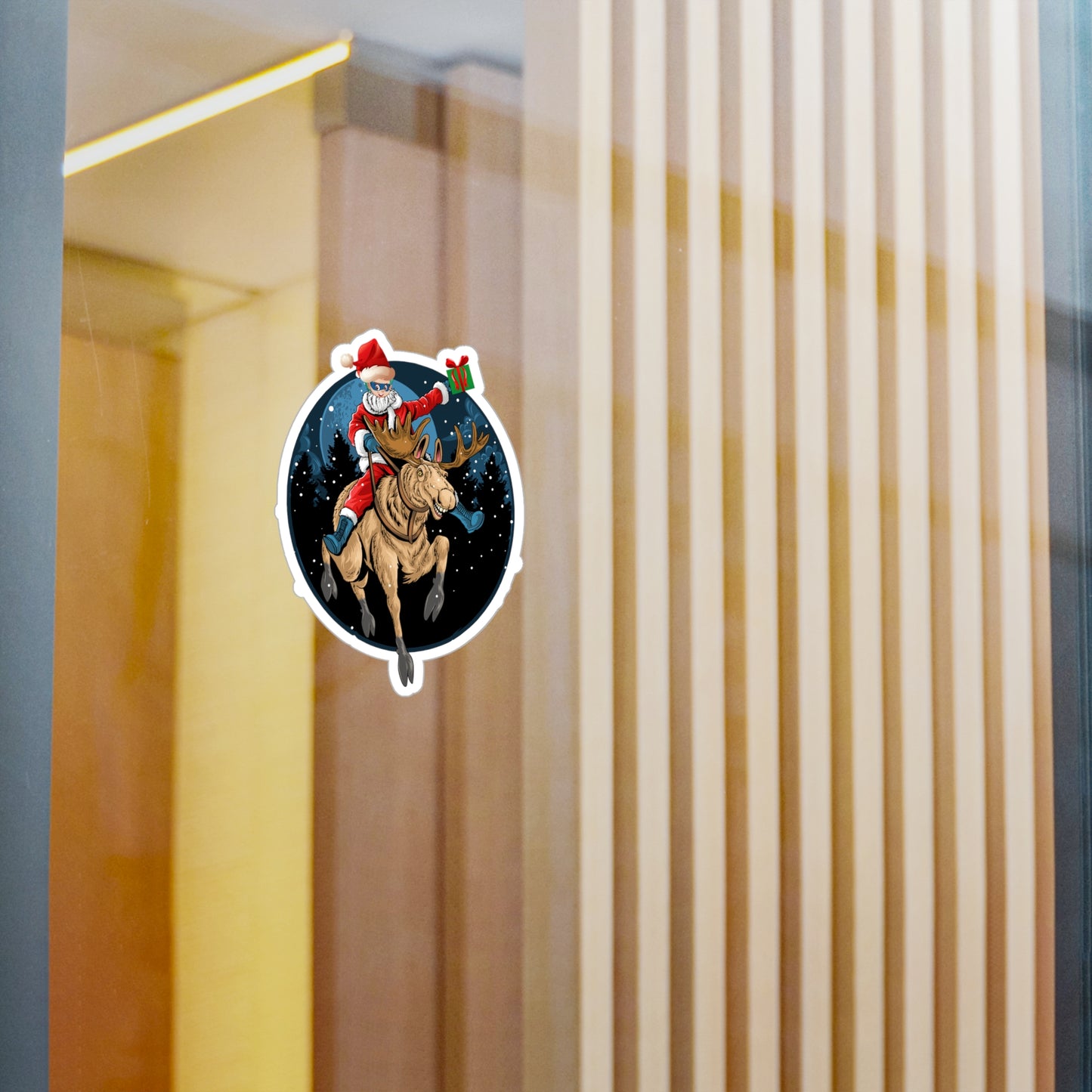 Christmas Kiss-Cut Vinyl Decals – Super kiddo riding a reindeer - [[{"value":"Wonderwear Kid"}]]