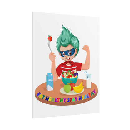 Rolled Posters - super kiddo eating healthy food - [[{"value":"Wonderwear Kid"}]]