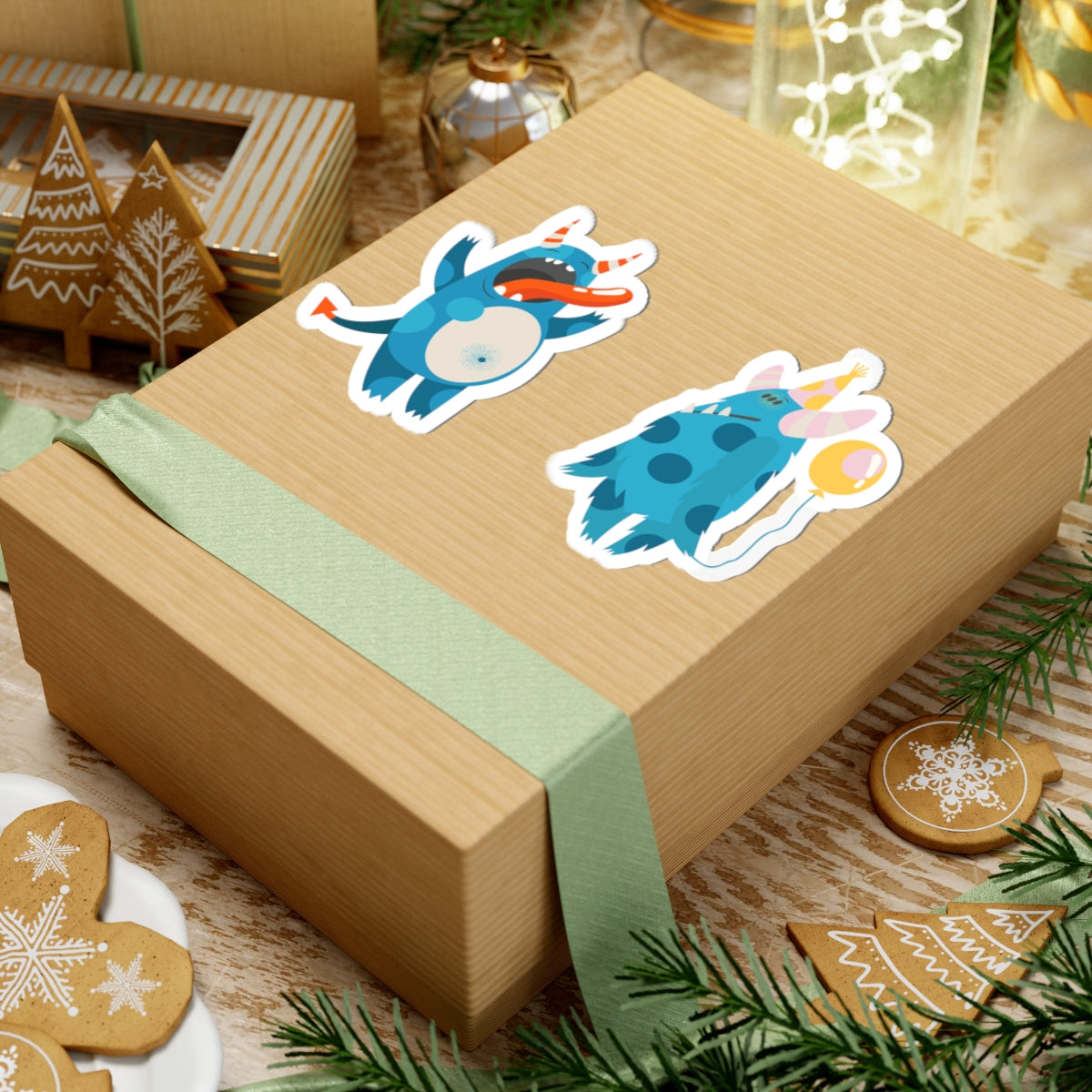 Kiss-Cut Vinyl Decals - Blue monsters in action