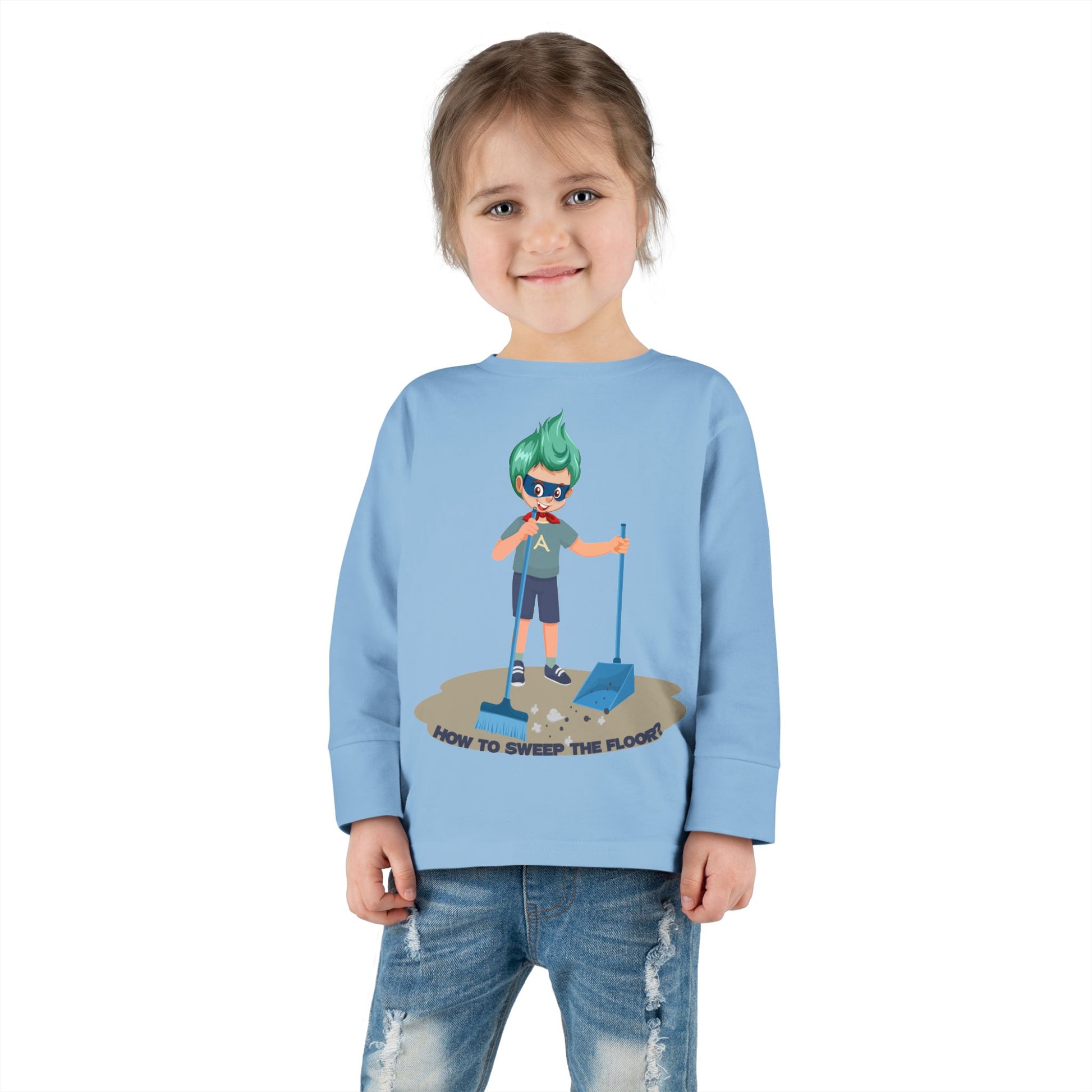 Toddler Long Sleeve Tee - Super kiddo sweeping floor - [[{"value":"Wonderwear Kid"}]]