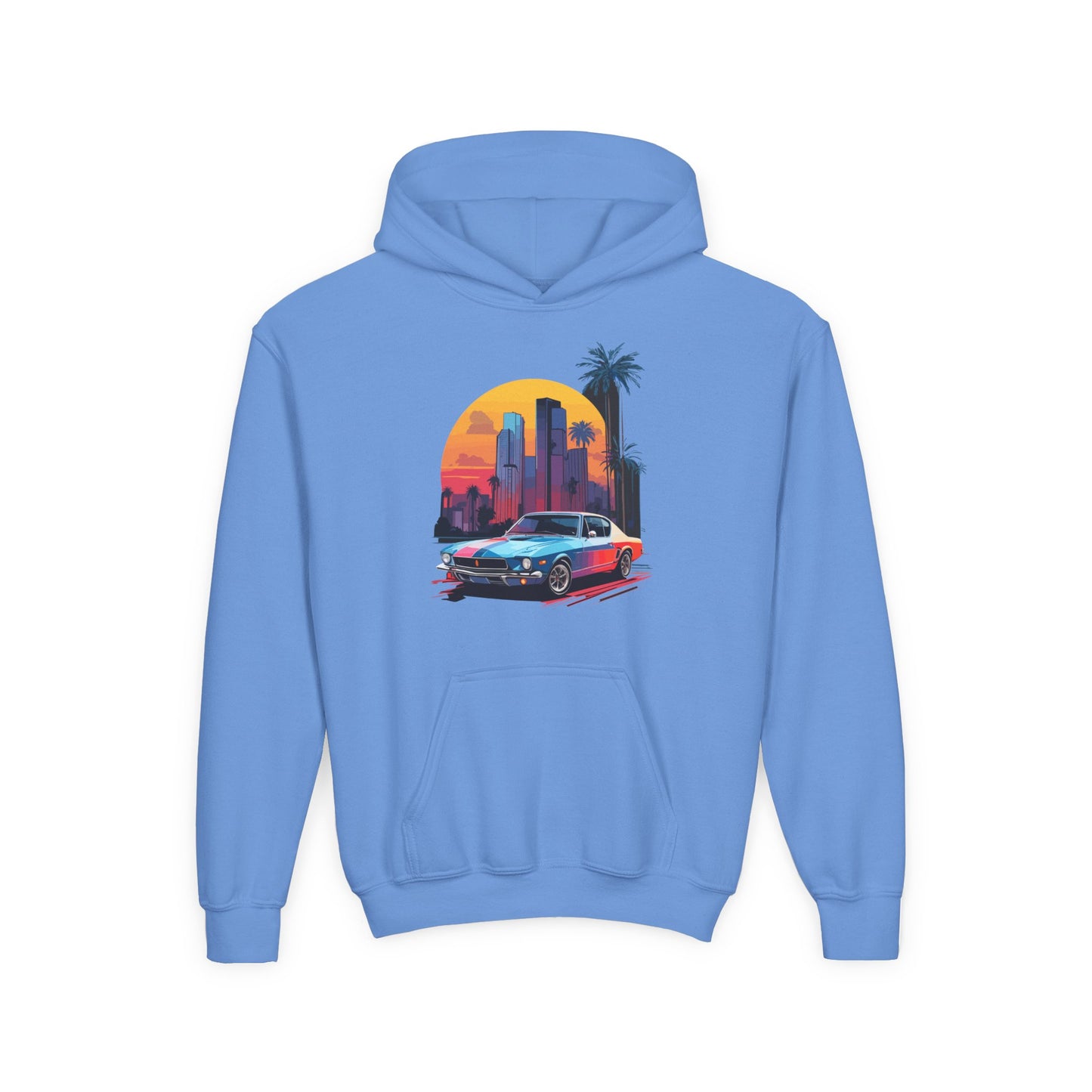 Youth Heavy Blend Hooded Sweatshirt - Vintage Car Sunset