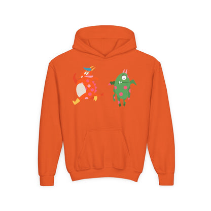 Youth Heavy Blend Hooded Sweatshirt - Monsters in action Printify