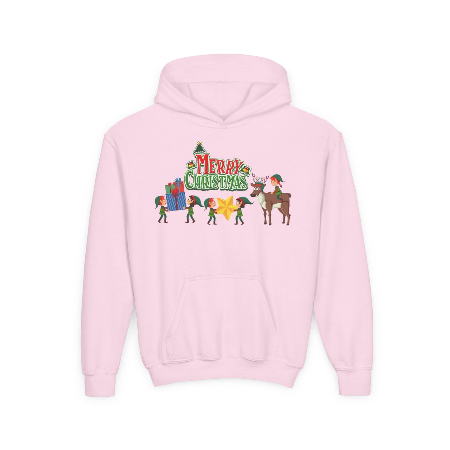 Youth Heavy Blend Hooded Sweatshirt - Merry christmas and reindeer