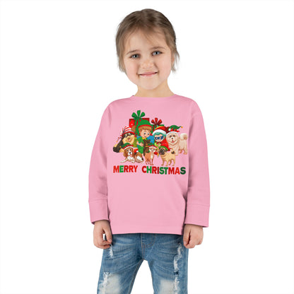 Toddler Long Sleeve Tee - Christmas with super kiddo pet friends with text - [[{"value":"Wonderwear Kid"}]]