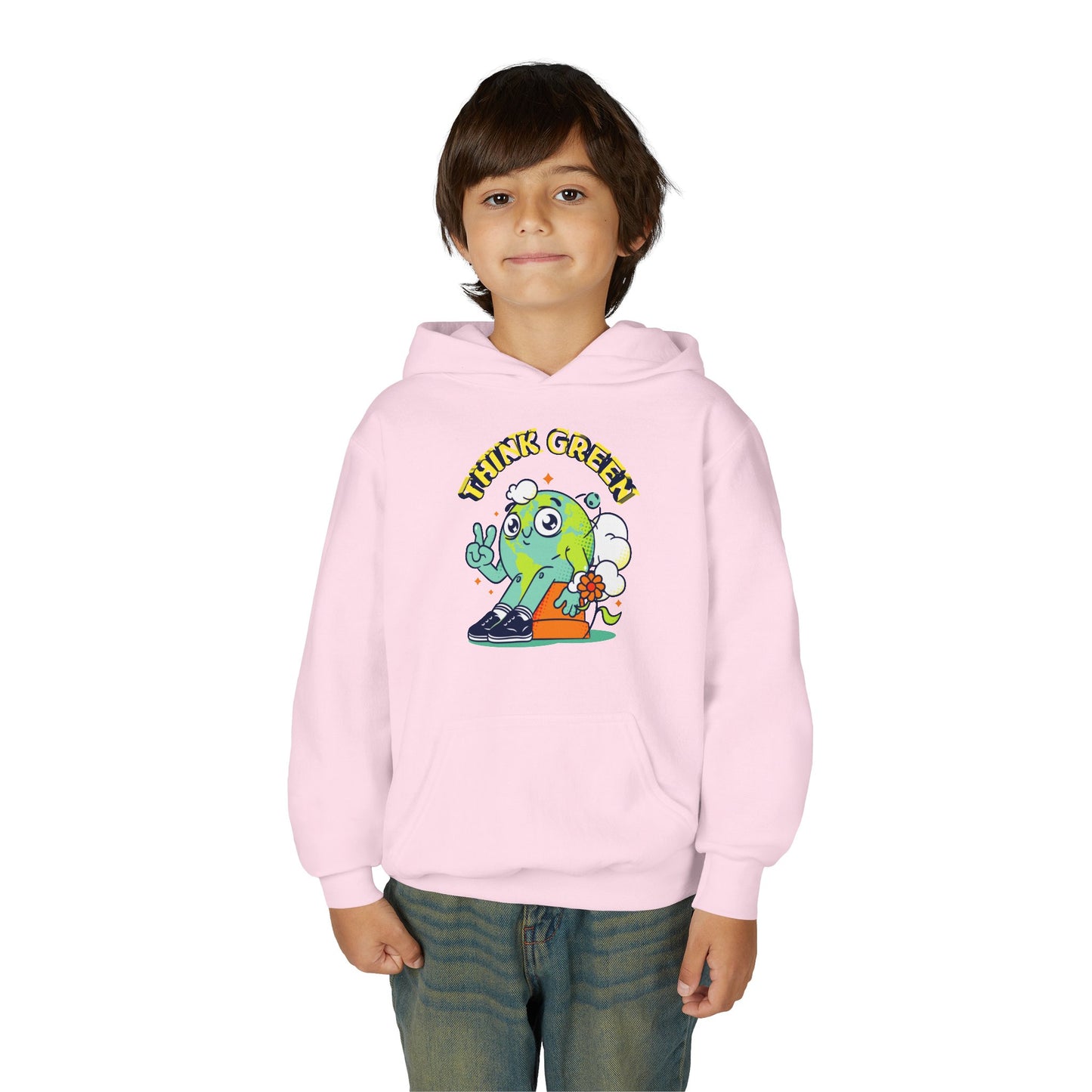 Youth Heavy Blend Hooded Sweatshirt - Think Green' Design