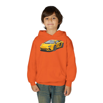 Youth Heavy Blend Hooded Sweatshirt - Yellow super car Printify