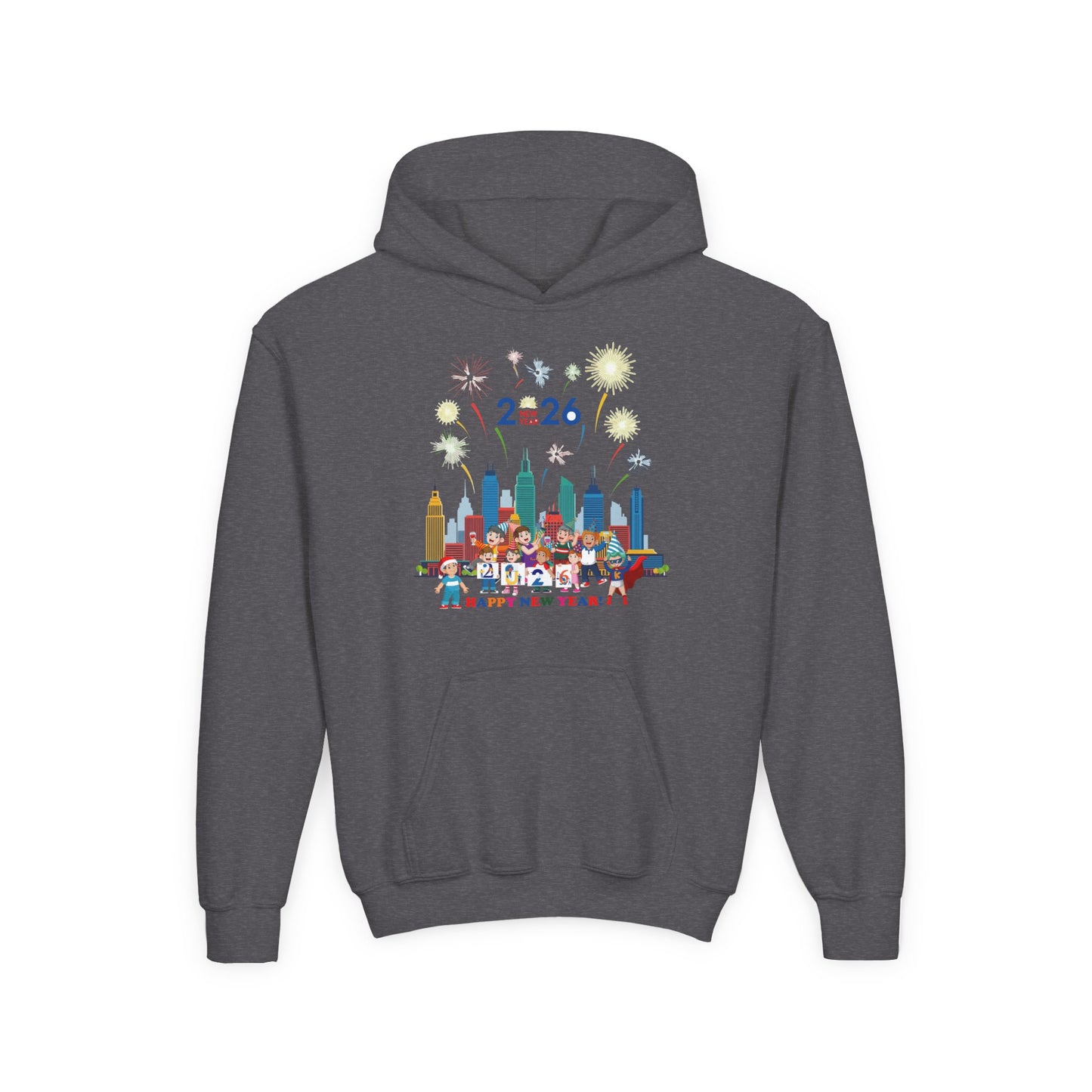 Youth Heavy Blend Hooded Sweatshirt - Happy new year with fireworks