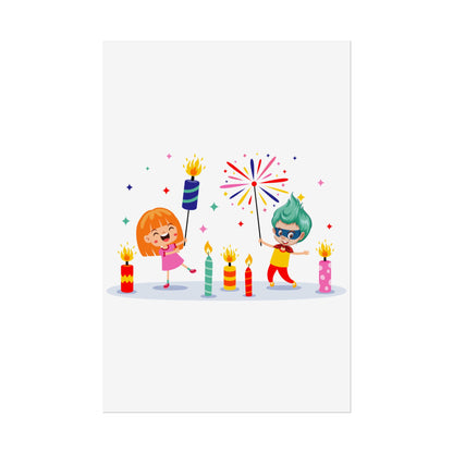 Rolled Posters - Super kiddo lighting fireworks - [[{"value":"Wonderwear Kid"}]]