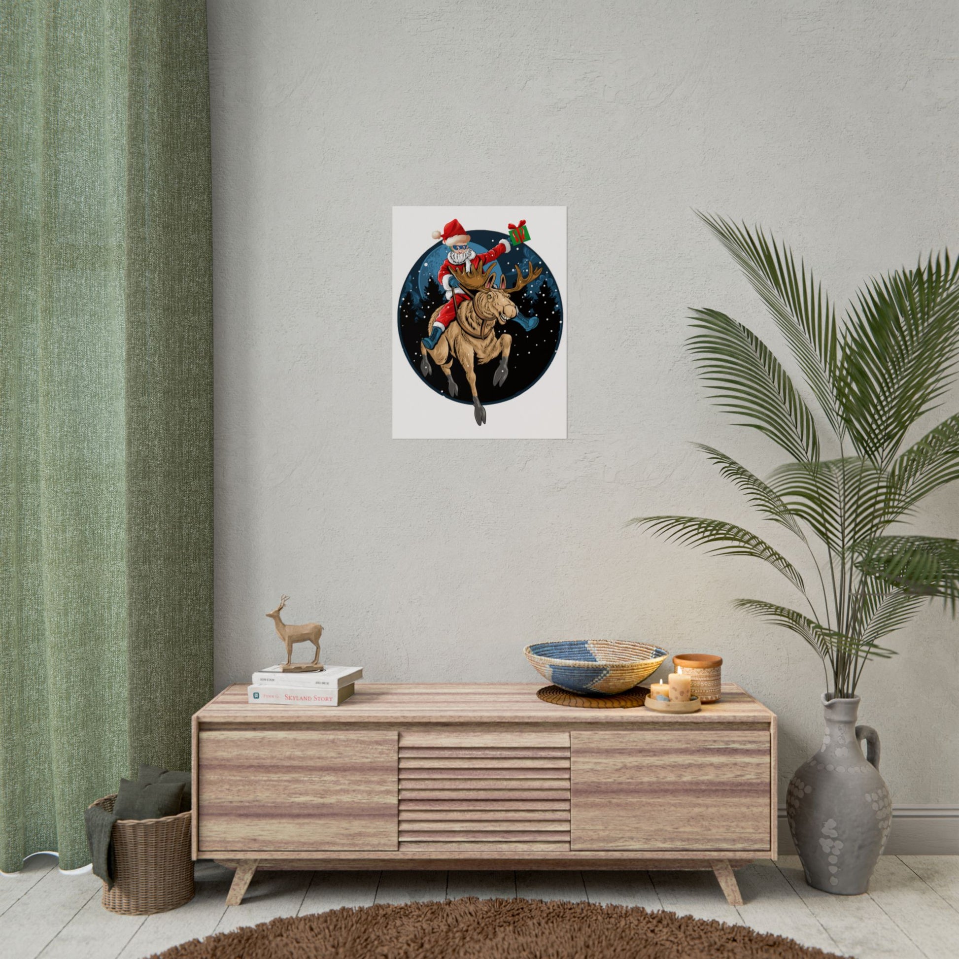 Rolled Posters - Super kiddo riding a reindeer - [[{"value":"Wonderwear Kid"}]]