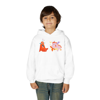 Youth Heavy Blend Hooded Sweatshirt -  Orange monsters Printify