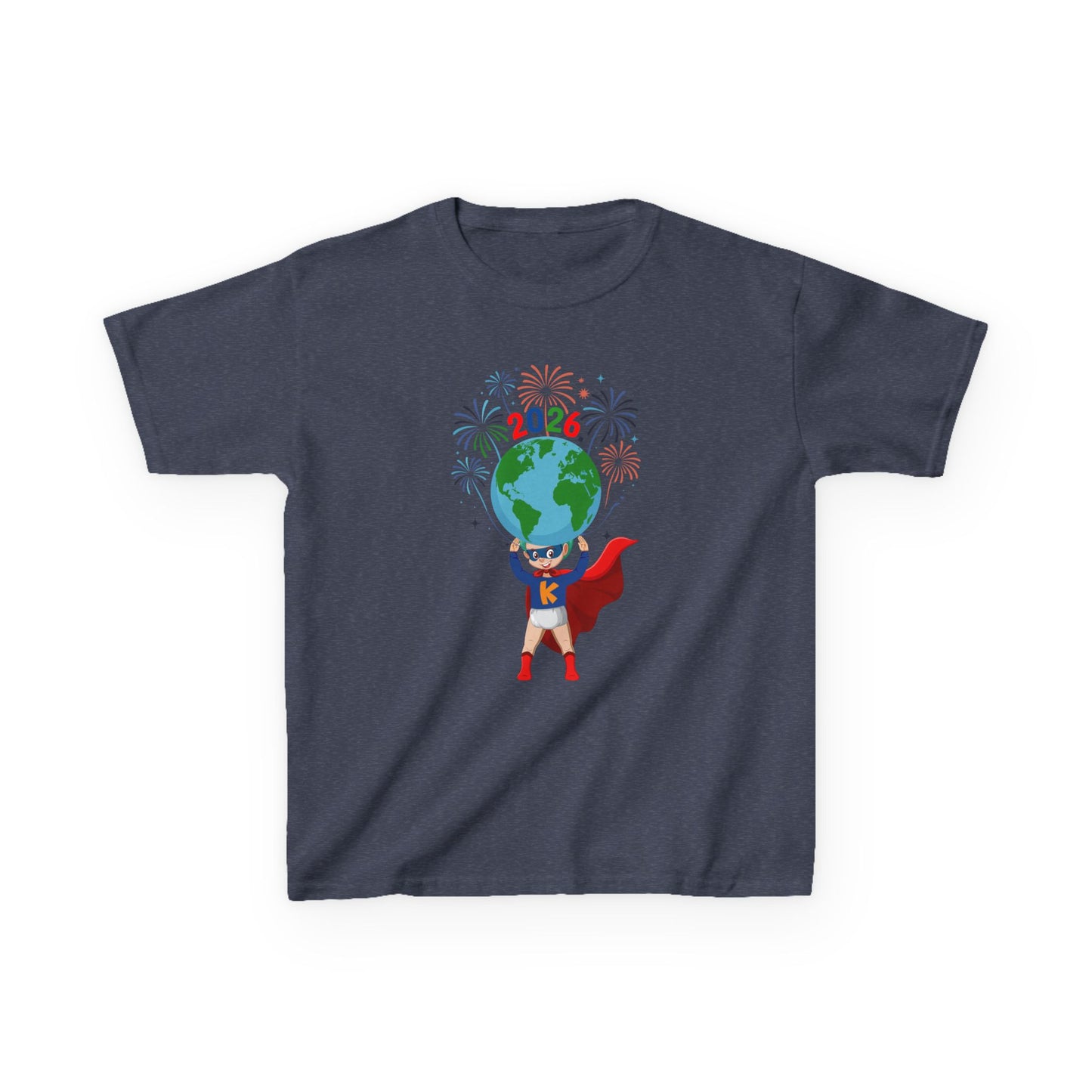 Kids Heavy Cotton™ Tee - Super kiddo holding globe - [[{"value":"Wonderwear Kid"}]]