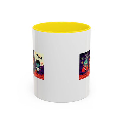 Accent Coffee Mug - Super kiddo with friends on holloween - [[{"value":"Wonderwear Kid"}]]