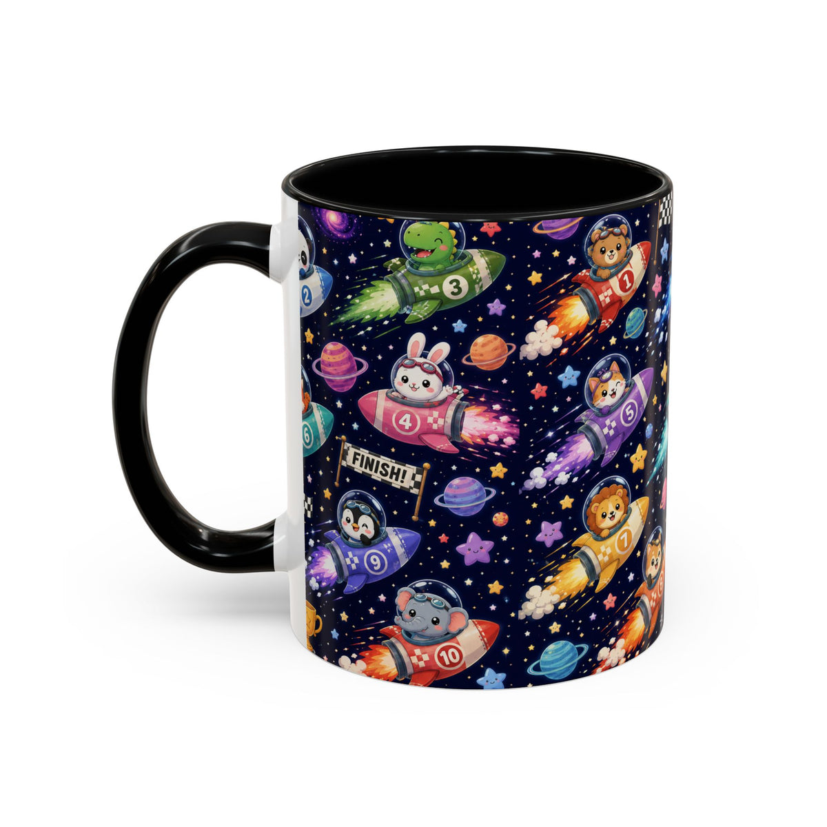 Accent Coffee Mug (11/15 oz) - Kawaii Cosmic Animal Rocket Race