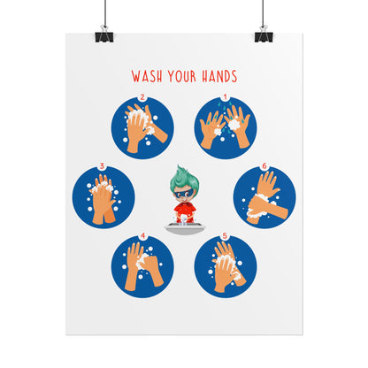 Rolled Posters - Super kiddo teaching how to wash hands - [[{"value":"Wonderwear Kid"}]]