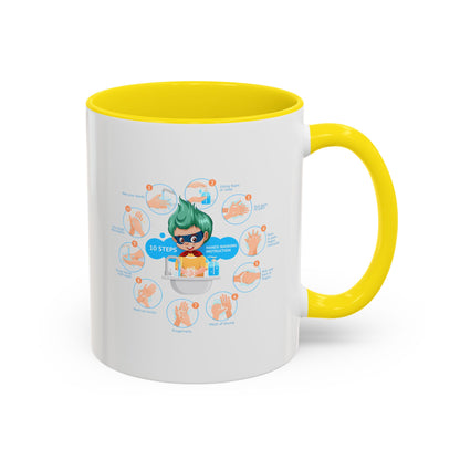 Accent Coffee Mug - Super kiddo hand washing steps - [[{"value":"Wonderwear Kid"}]]