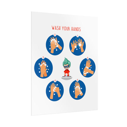 Rolled Posters - Super kiddo teaching how to wash hands - [[{"value":"Wonderwear Kid"}]]