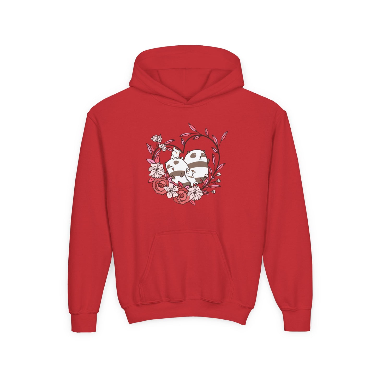Youth Heavy Blend Hooded Sweatshirt - Panda and cat love