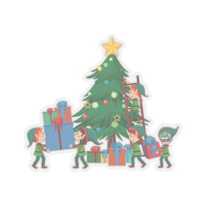 Kiss-Cut Stickers - Super kiddo putting gifts on christmas tree - [[{"value":"Wonderwear Kid"}]]