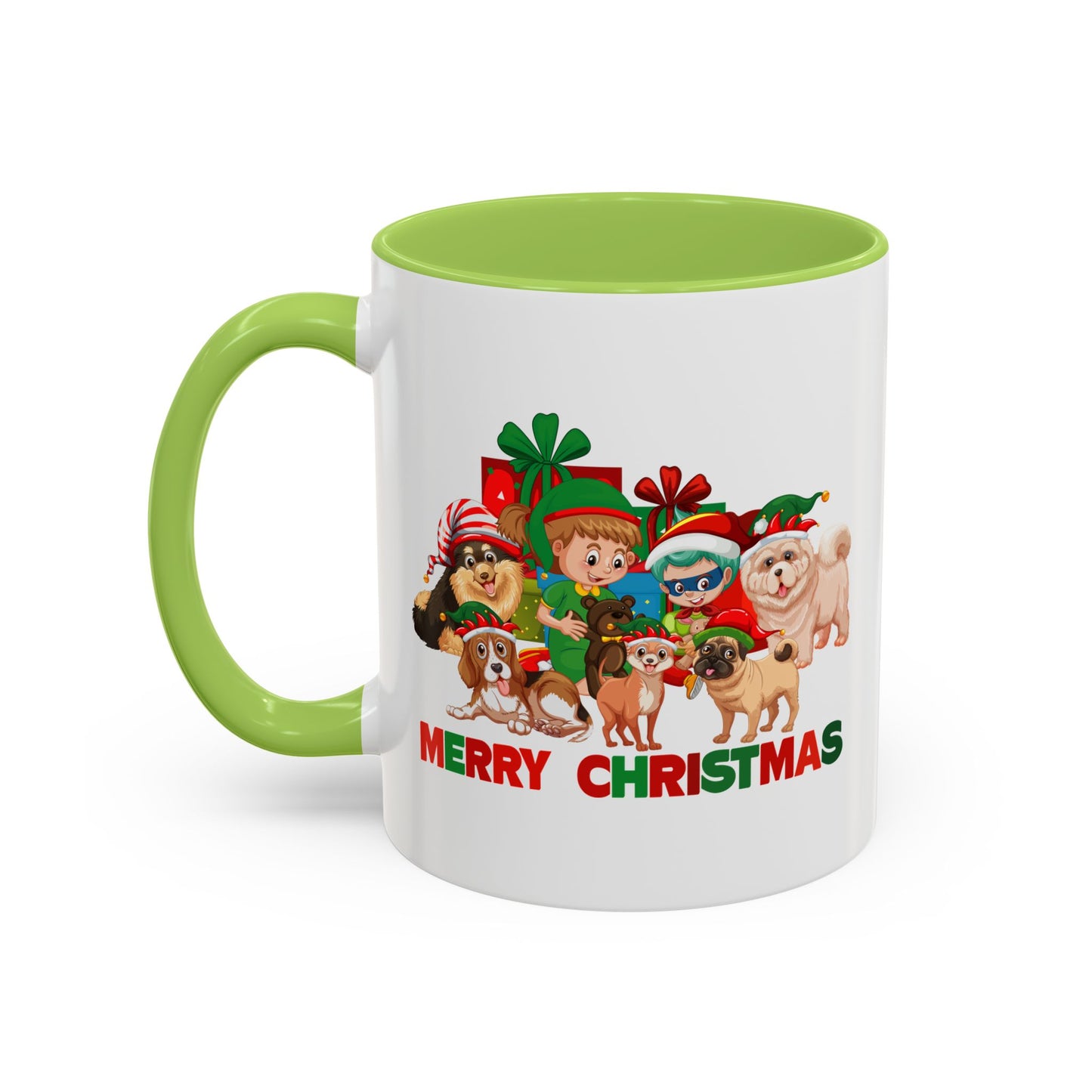 Accent Coffee Mug - Christmas with super kiddo pet friends with text