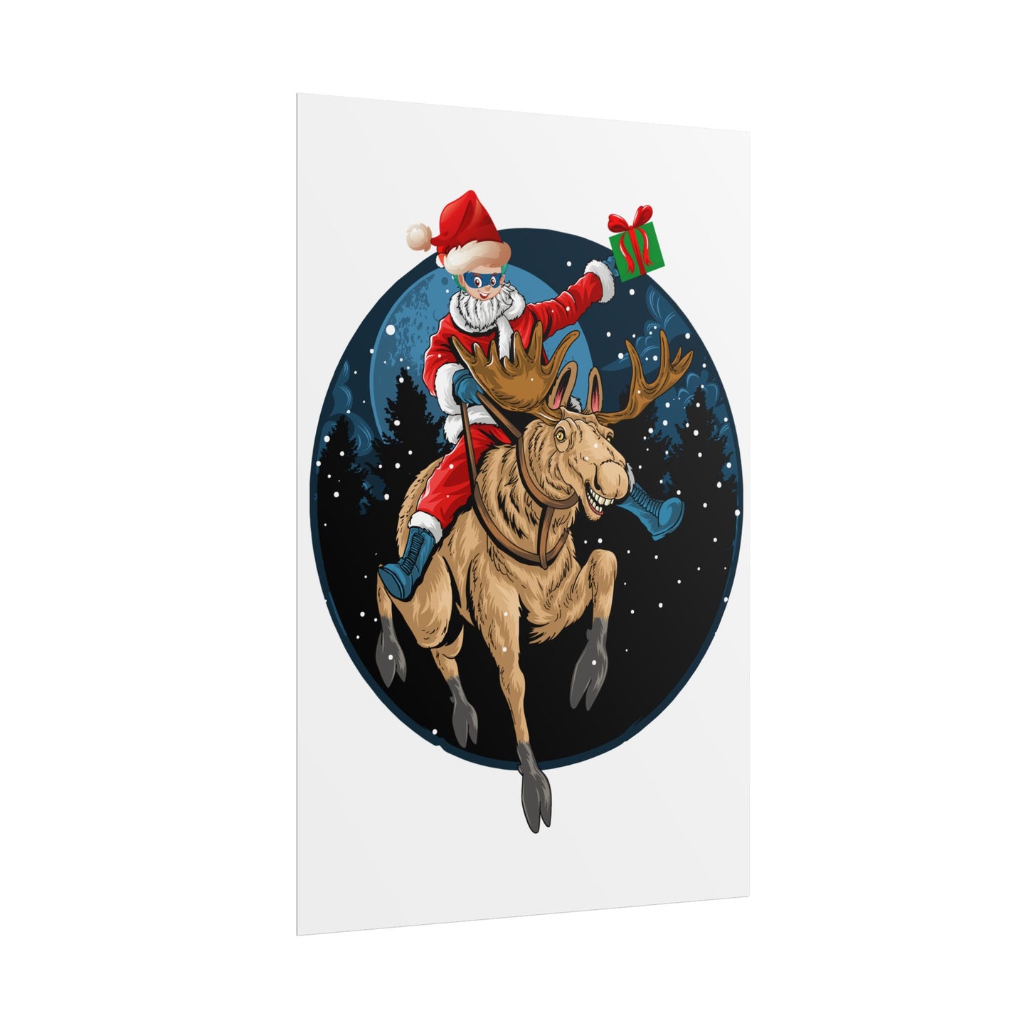 Rolled Posters - Super kiddo riding a reindeer - [[{"value":"Wonderwear Kid"}]]