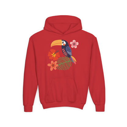 Youth hoodie with vibrant toucan bird design Printify
